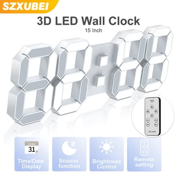 Reloj de pared Digital grande con pantalla LED 3D, reloj despertador con Control remoto, Hora/Fecha/temperatura, pared y mesa, diseño moderno