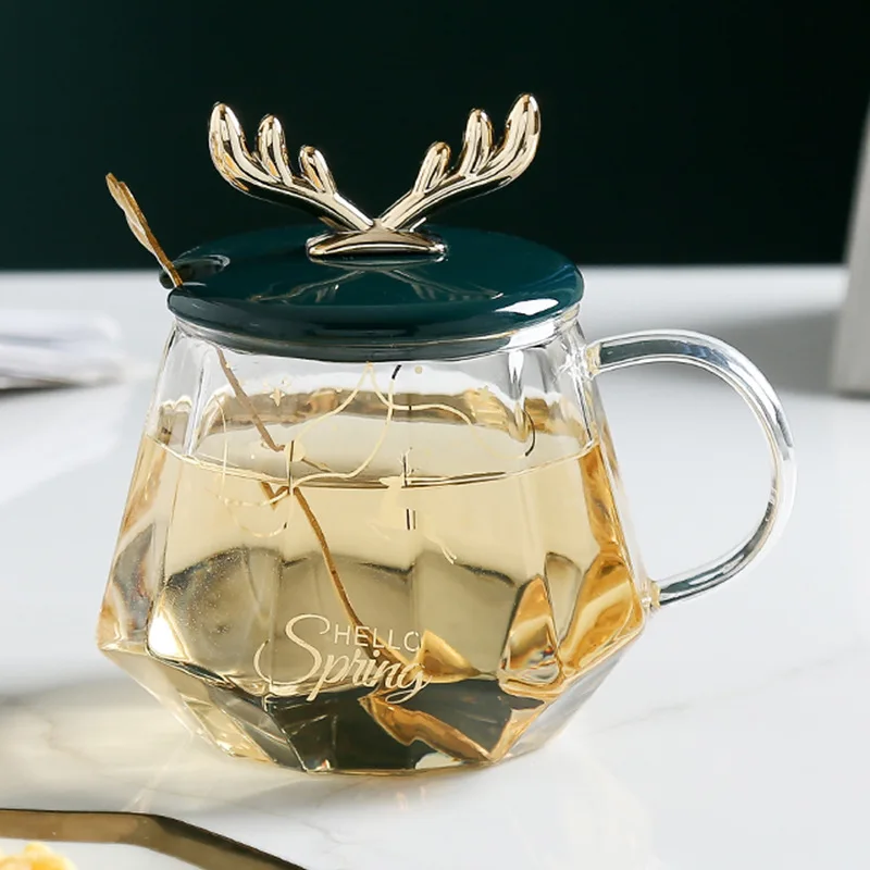 

Kawaii Cup Glass Mug Milk Breakfast Cup Transparent Water Cup Coffee CupTea Cup with Lid Spoon Drinking Glasses Glass Cup