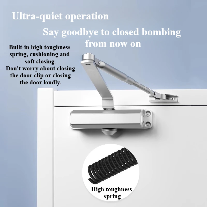 Automatic Door Closer 2 Spring Hydraulic Adjustable Door Stopper Speed Mute Closing 25 to 80KG Hardware