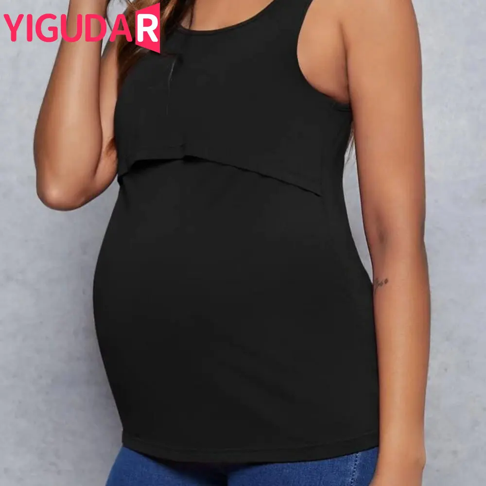 2023 Summer Pregnancy Tops Women Maternity Clothes For Breastfeeding Sleeveless Vest T-shirt Maternity Wear pregnant clothing 2023 new maternity breastfeeding clothes summer solid color pregnancy nursing vest casual women s clothing for pregnant wear top