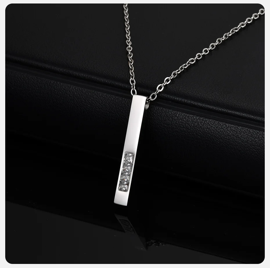Vnox Vertikaler Stab-Anhänger aus Edelstahl mit weißen Zirkon-Halsketten für Männer, verstellbare O-Kette, schmaler Metall-Erkennungsmarken-Schmuck, neu – Detail 5