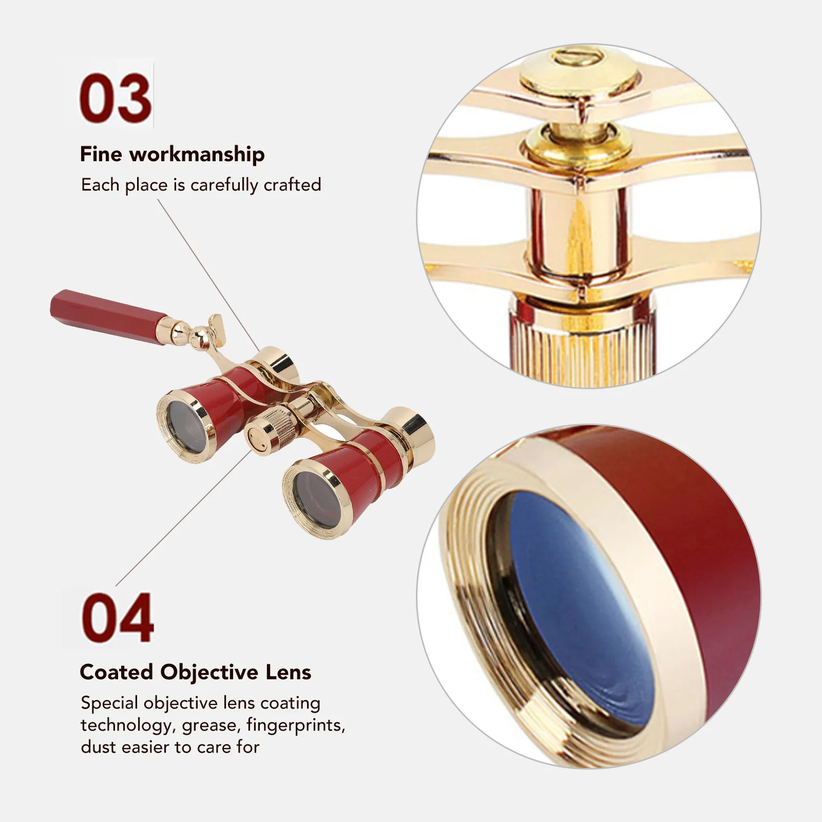 Opera Glasses BinocularsHandle 3X25 Metal Portable Theater Glasses for Watching Drama Stage Play Art Performance