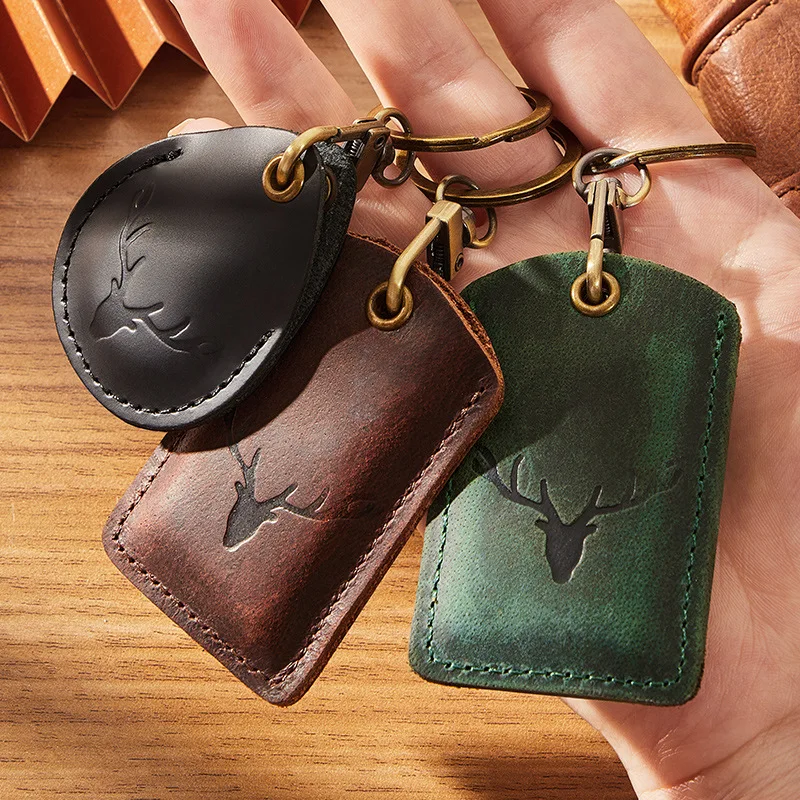 For Airtag Gift Leather Access Control Card Cover Protective Sleeve Badge Card Holders With Keychain keychain case cover