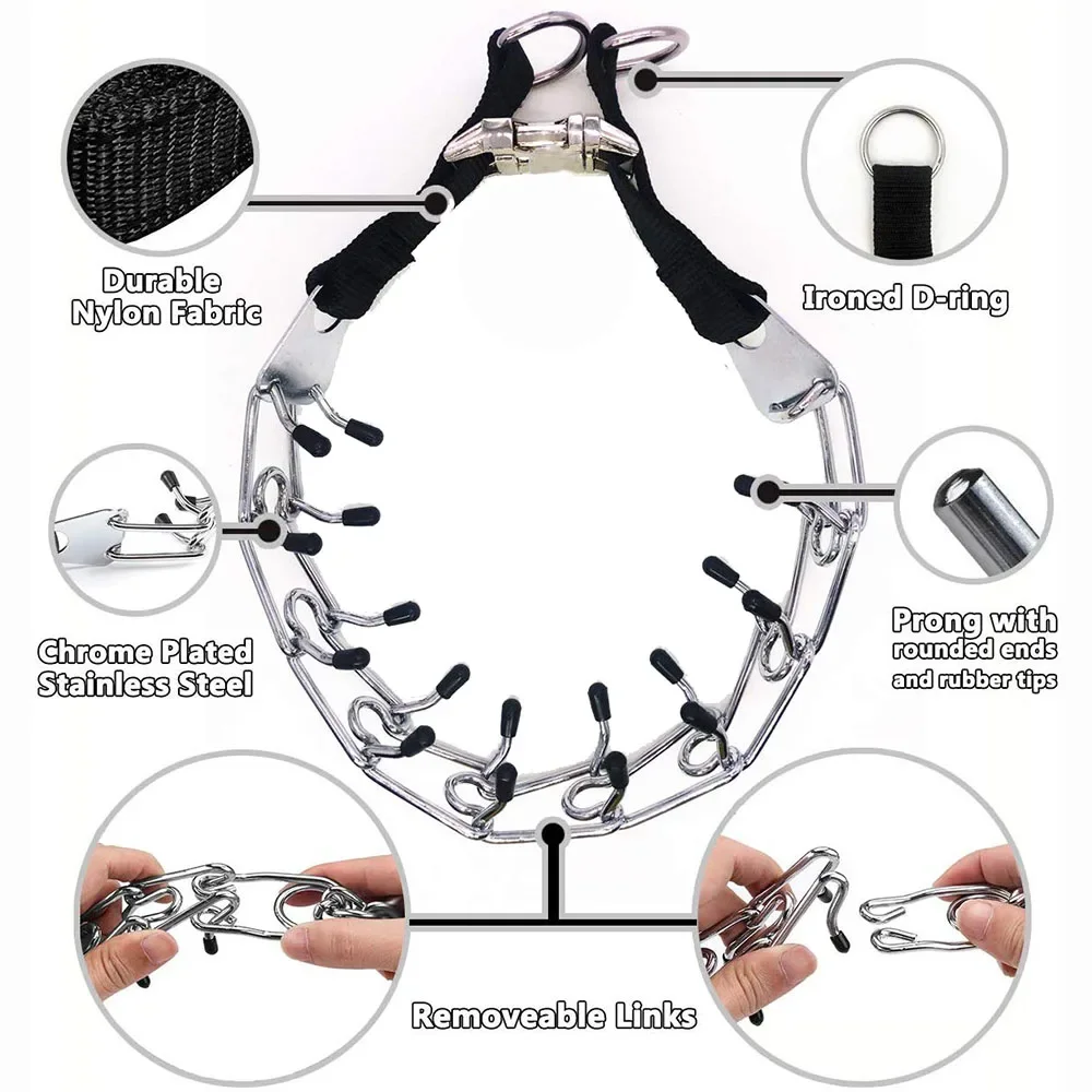 Pet Collar Pit Bull German Shepherd Training Metal Gear Prong Dog Collar with Quick Release Snap Buckle and Rubber Caps Plated pet dog training collar