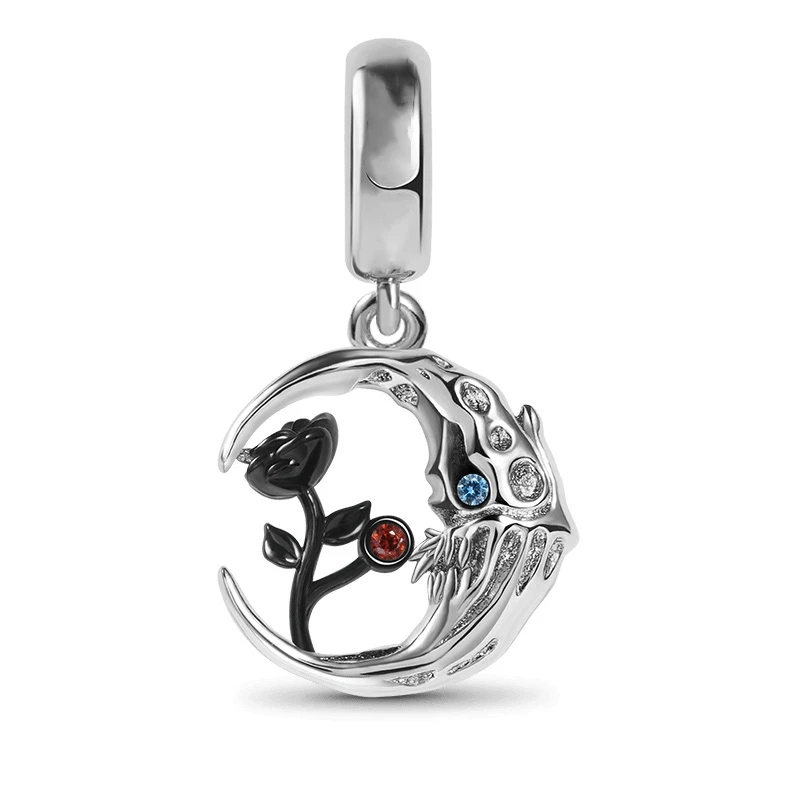 New DIY Charm Beads Jewelry Gift Black Red Roses Daisy Lily Plum blossom Tulip Fit Original 925 Sterling Silver Bracelet 6