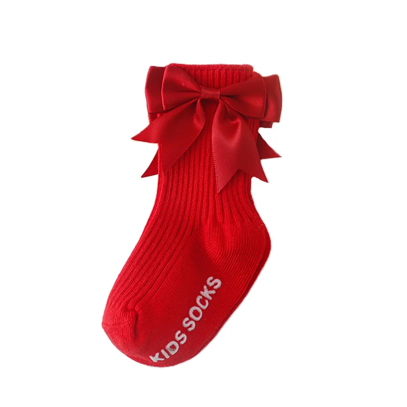 

Baby Girl Floor Socks Letter Pattern Bowknot Non Slip Toddler Walking Socks with Grips Crew Socks for Kids Infant