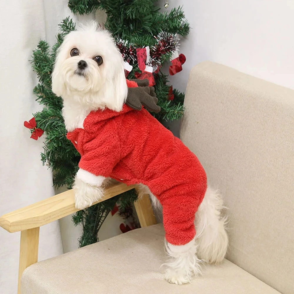 Christmas Dog Cat Hoodie Funny Elk Costume Warm Jumpsuit
