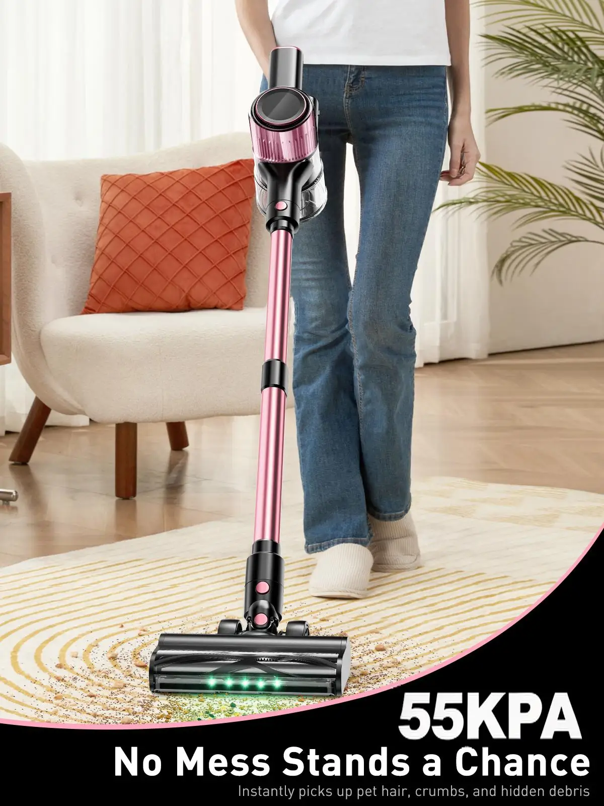 Cordless Vacuum Cleaner, 55Kpa/500W/45min 10 in 1 Powerful Stick Vacuum Cleaner for Home Pet Hair/Hard Floor/Carpet 2