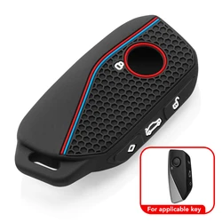 Premium Silicone Car Remote Key Case Cover - Luxurious Alcantara Finish (Red and Blue Line)