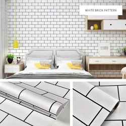 Vinyl Self Adhesive White Brick Wallpaper Waterproof Wall Sticker Living Room Sticker TV Background Contact Paper Home Decor
