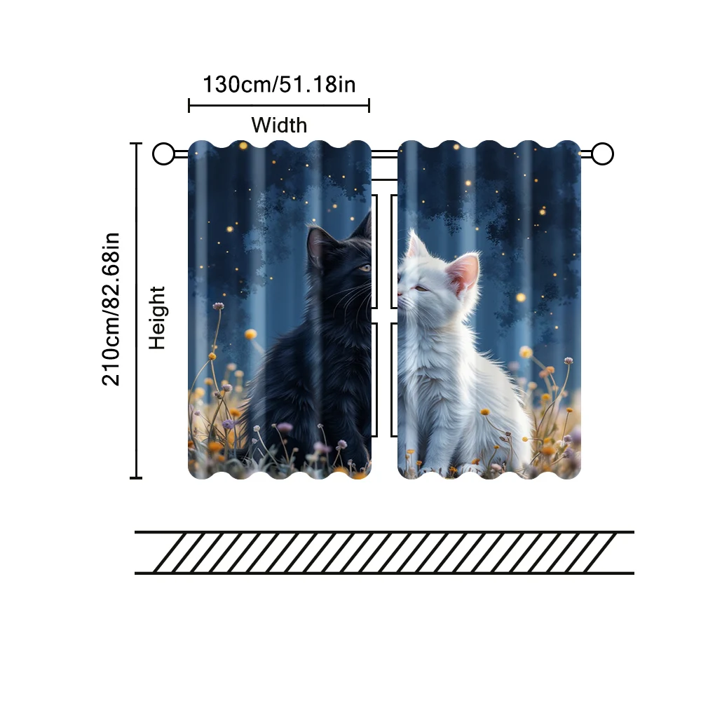 2 pcs, filtering curtains (excluding rods, non-movable, without batteries) Adorable Cat Snuggles for use in bedrooms and living 5