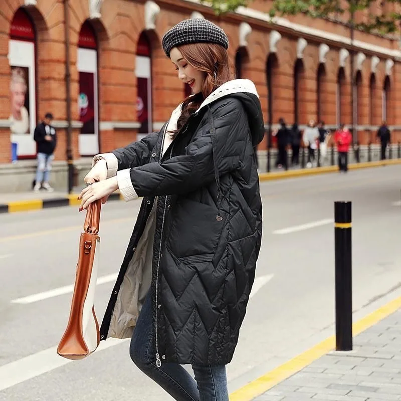 2023 New Women Down Jacket Winter Coat Female Mid Length Version Parkas Loose Thick Warm Outwear Hooded Leisure Time Overcoat