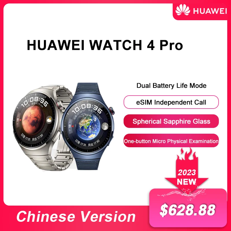 Huawei Smart Watch 4 Pro para homens e mulheres, ESIM, chamada independente, tela de toque completa, monitor de saúde, bluetooth, relógio do esporte, novo, 2023