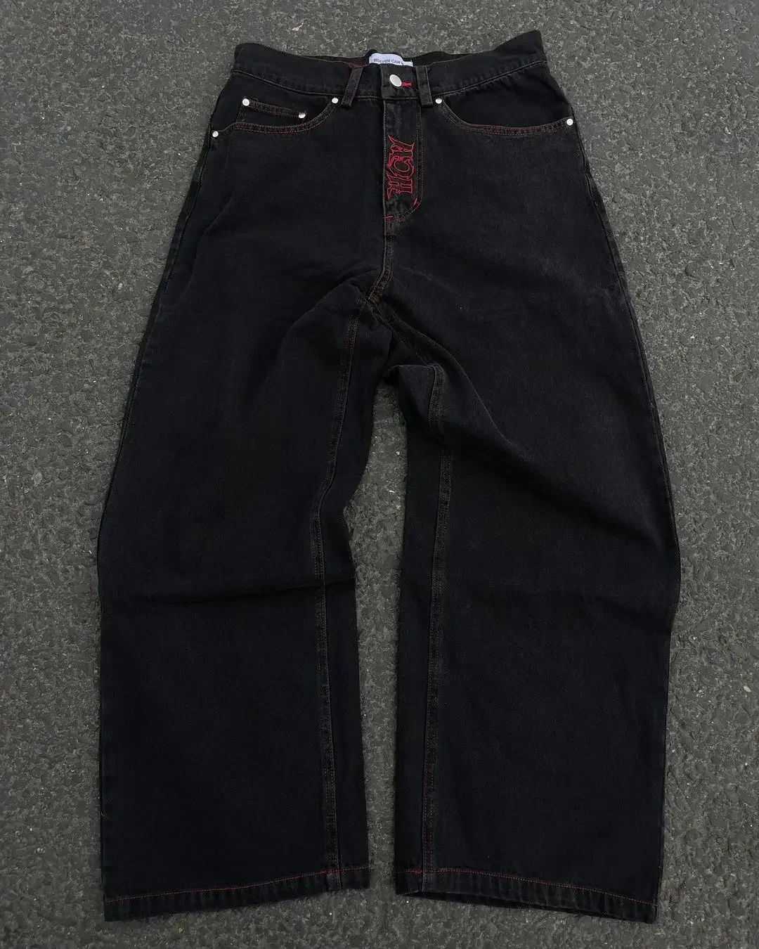 Description Picture 4 of itemY2K Jeans Mens Hip Hop Retro Skull Embroidery Washed Baggy Denim Pants Women Straight Casual Loose Wide Leg Trouser Streetwear