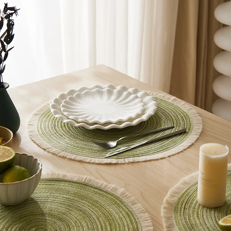 1pc Hot Selling Fringe Eco-friendly Household Non-Slip Heat-Resistant Morden Style Table Placemat Washable Mat For Dining Table