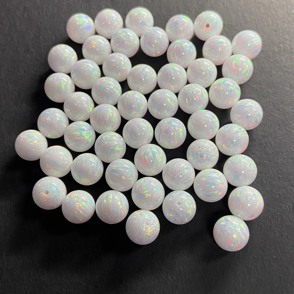Lab Creat Opal 10mm Color OP17 White Fire Synthetic Round Beads With 1.1mm Hole for Bracelet Making
