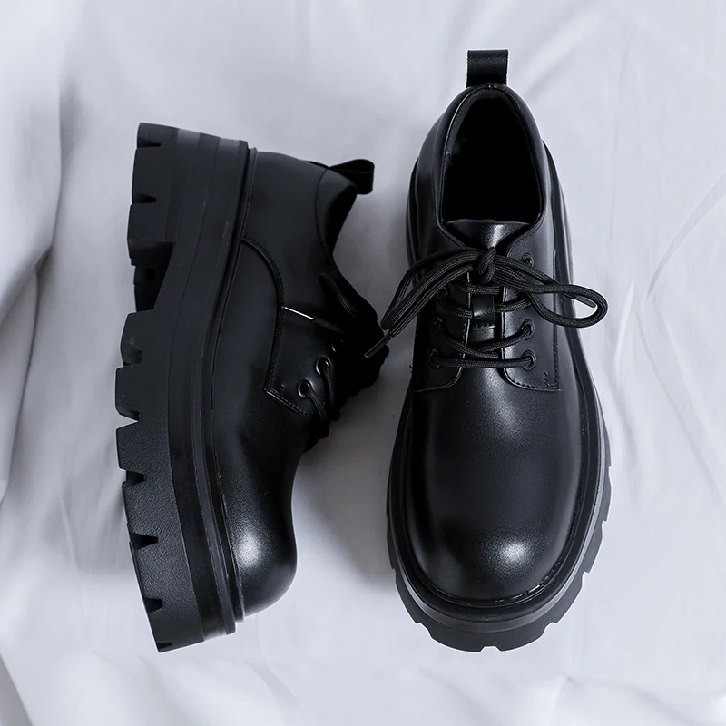 Leather Shoes Autumn Streetwear Fashion Business Casual Thick Platform Increase 8CM Leather Wedding Shoes Harajuku Korean Fashion Shoes