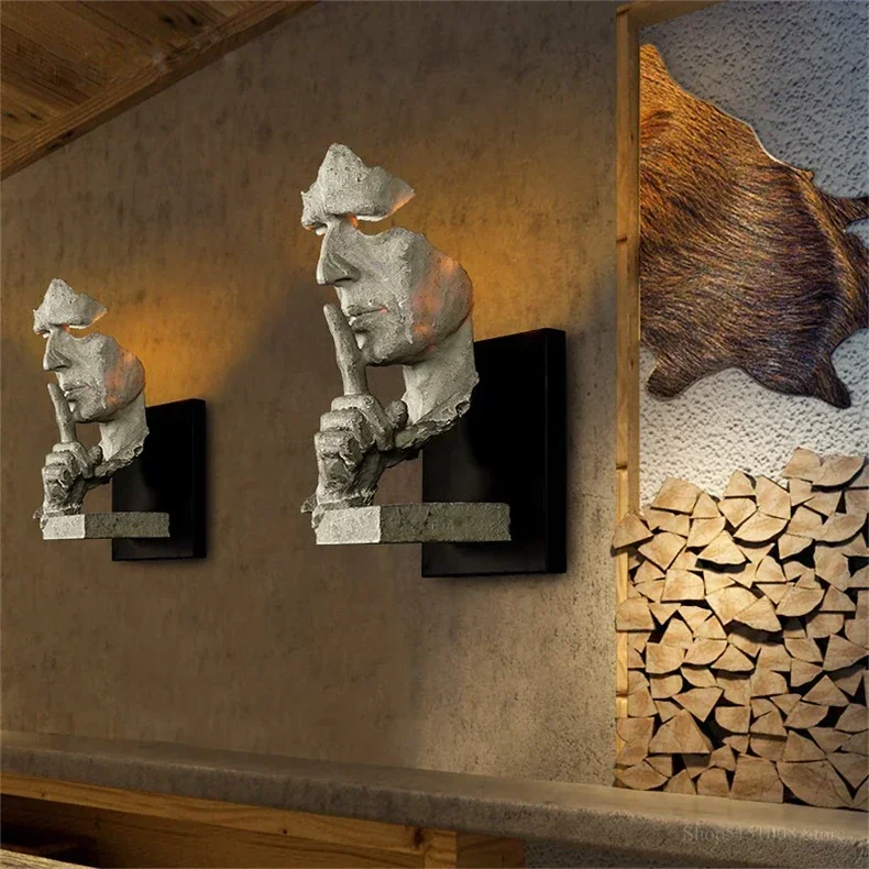 Description Picture 2 of itemloft face wall lamp decor salon wall lamps creative retro led light For home decor light art bar aisle indoor lighting Fixtures