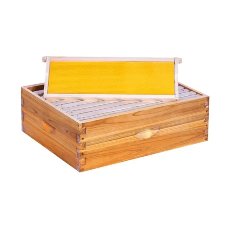 POLLIBEE Medium Super Beehive Box Langstroth Honey Bee Box Dipped in 0% Beeswax Include Bee Hive s and Wax Foundations unassemb