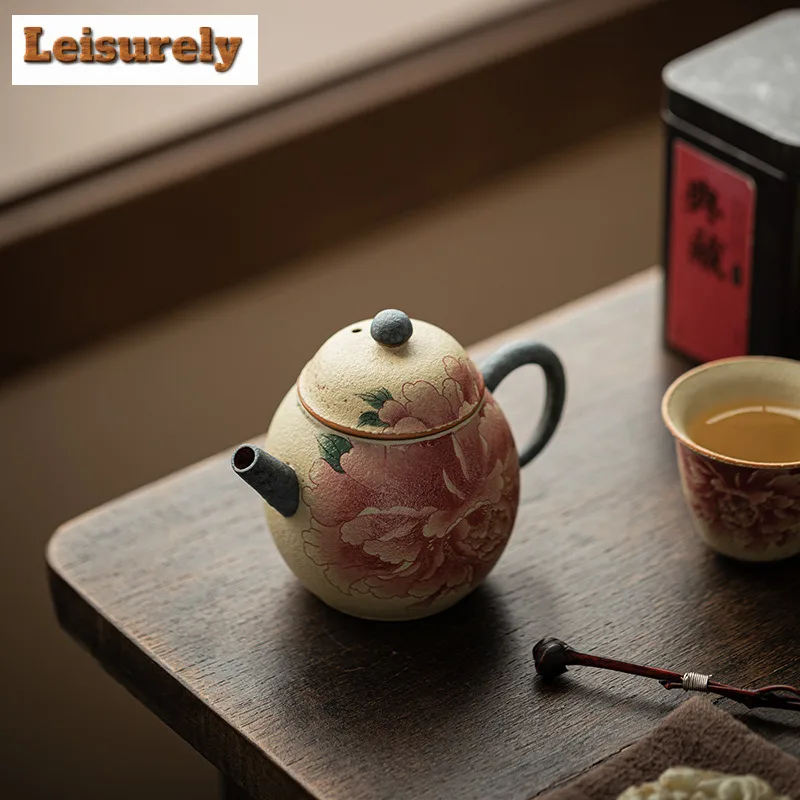 170ml Blue And White Flint Red Dragon Egg Peony Teapot Zen Tea Infuser Pot Tea Brewing Kettle With Ball Hole Tea Items Craft