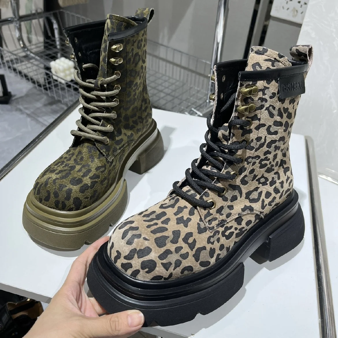

Womens Platform Ankle Boots Leopord Mixed Colors Chunky High Heel Retro Shoes Vintage Motorcycle New 2024