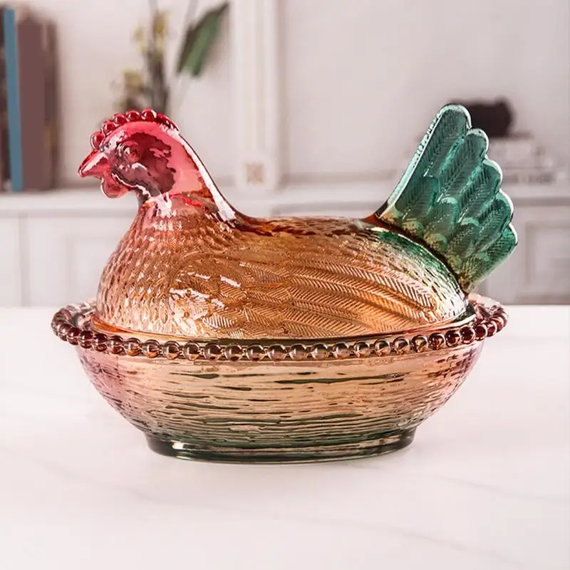Glass Chicken Candy Dish Animal Shaped Glass Jar Farm Poultry Shape Food Container For Kitchen Living Room Dining Area