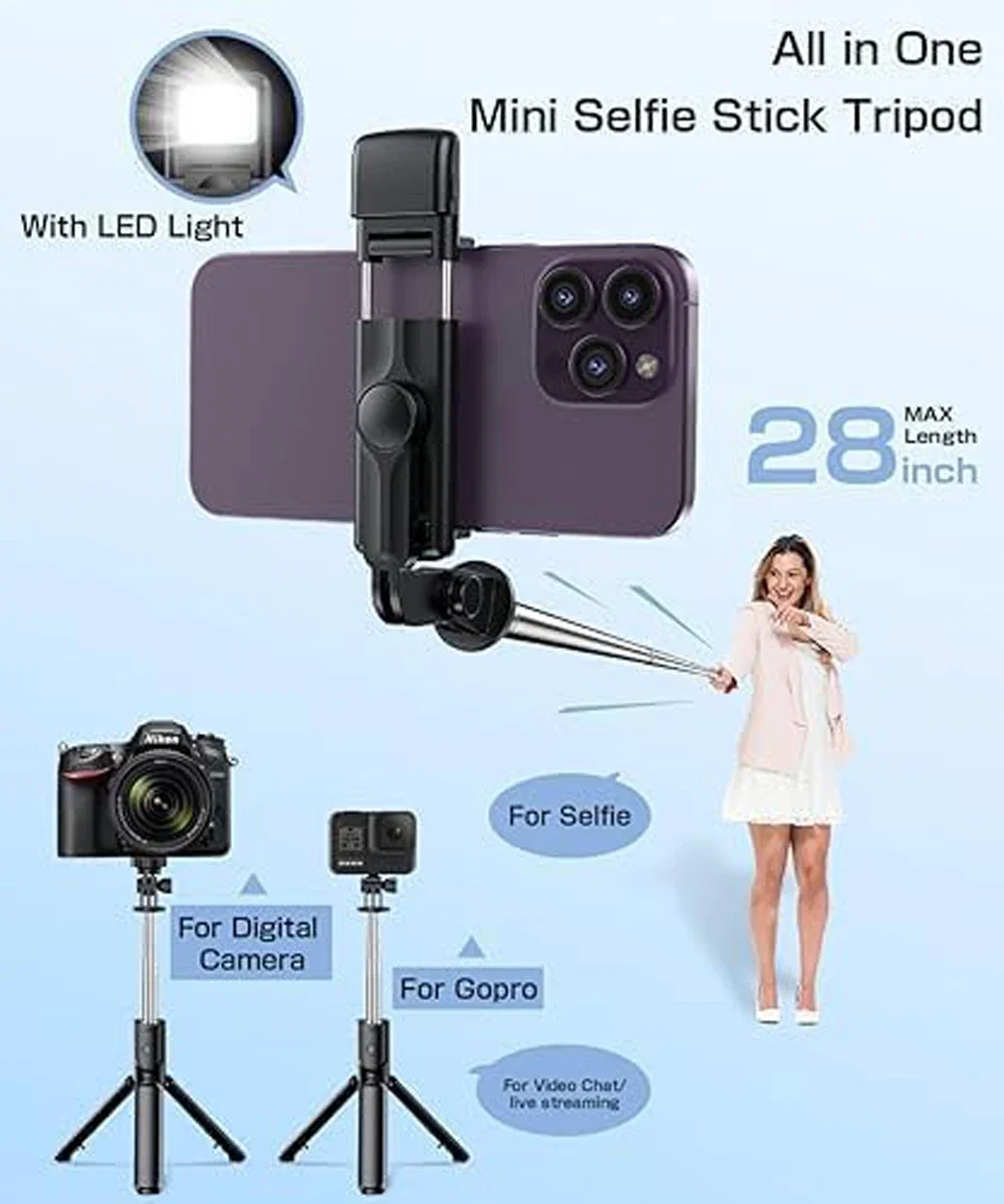 Bluetooth Cell Phone Selfie Stick Tripod Wireless Remote multifunctional Extendable Portable Phone Stand Live Streaming Video