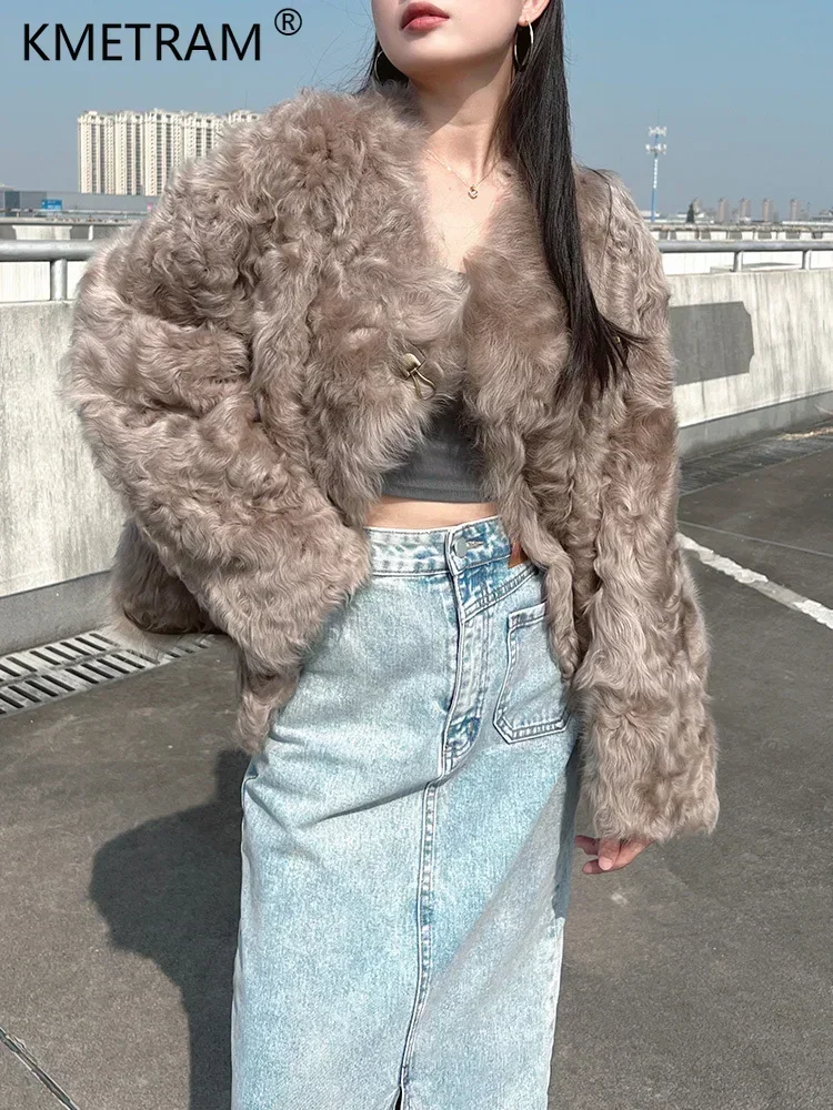 Natural Little Lake Sheep Fur Jackets for Women 2024 Real Fur Coat Womens Luxury Winter Fashion Two Sides Wear Leather Jacket