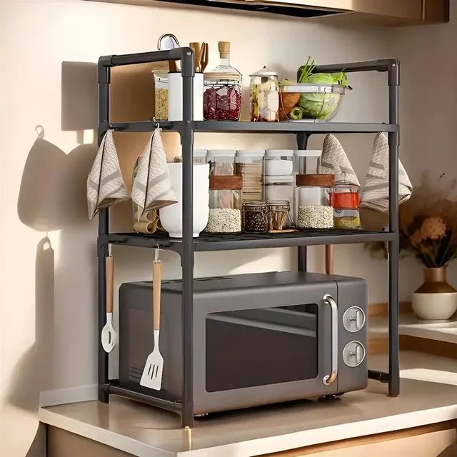 Support de rangement pour four à micro-ondes, organisateur de vaisselle pour ustensiles de cuisine de comptoir peu encombrant, étagère en plastique pour accessoires de cuisine 1 pièce 1