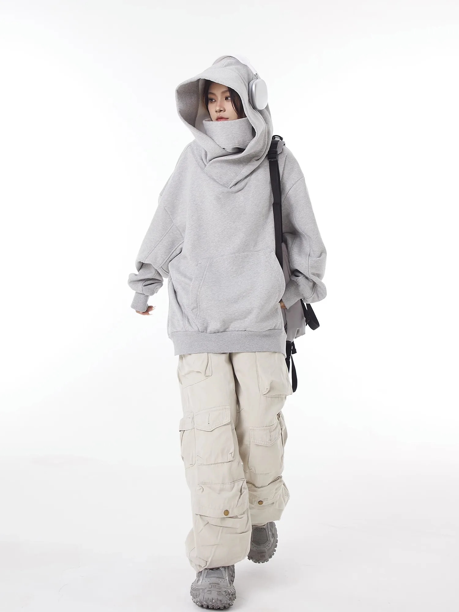 Fashion Commuter All-Match Retro Women's Hoodie Autumn and Winter Fleece-Lined Thick Solid Color Loose Hooded Sweatshirts
