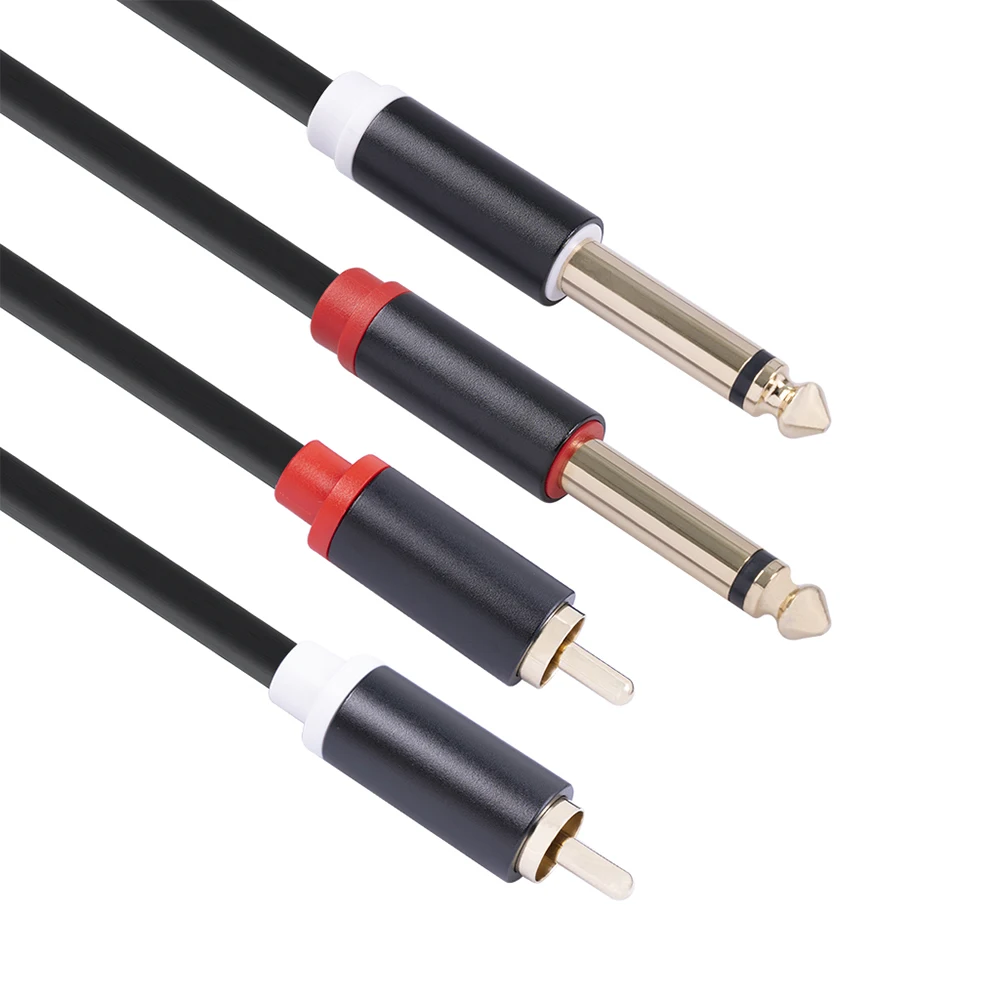 1.5m Audio Cable Gold-plated Plug Dual RCA Male to Dual 6.35mm Jack Male Audio Cable for Mixer Amplifier Splitter