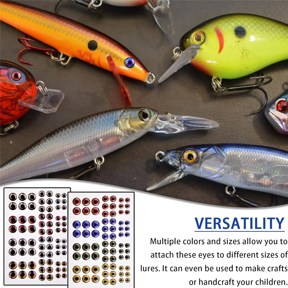 72-Piece 4D Holographic Fish Eyes For Lure Making - 6/8/10mm, 4 Colors, Sticky Back