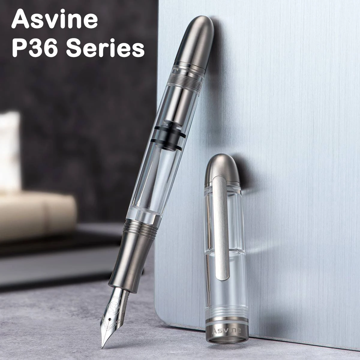 Asvine P36 티타늄 아크릴 만년필 피스톤 필링 박스, Asvine EF/F/M 펜촉, 부드러운 쓰기 사무실 학교 용품 문구
