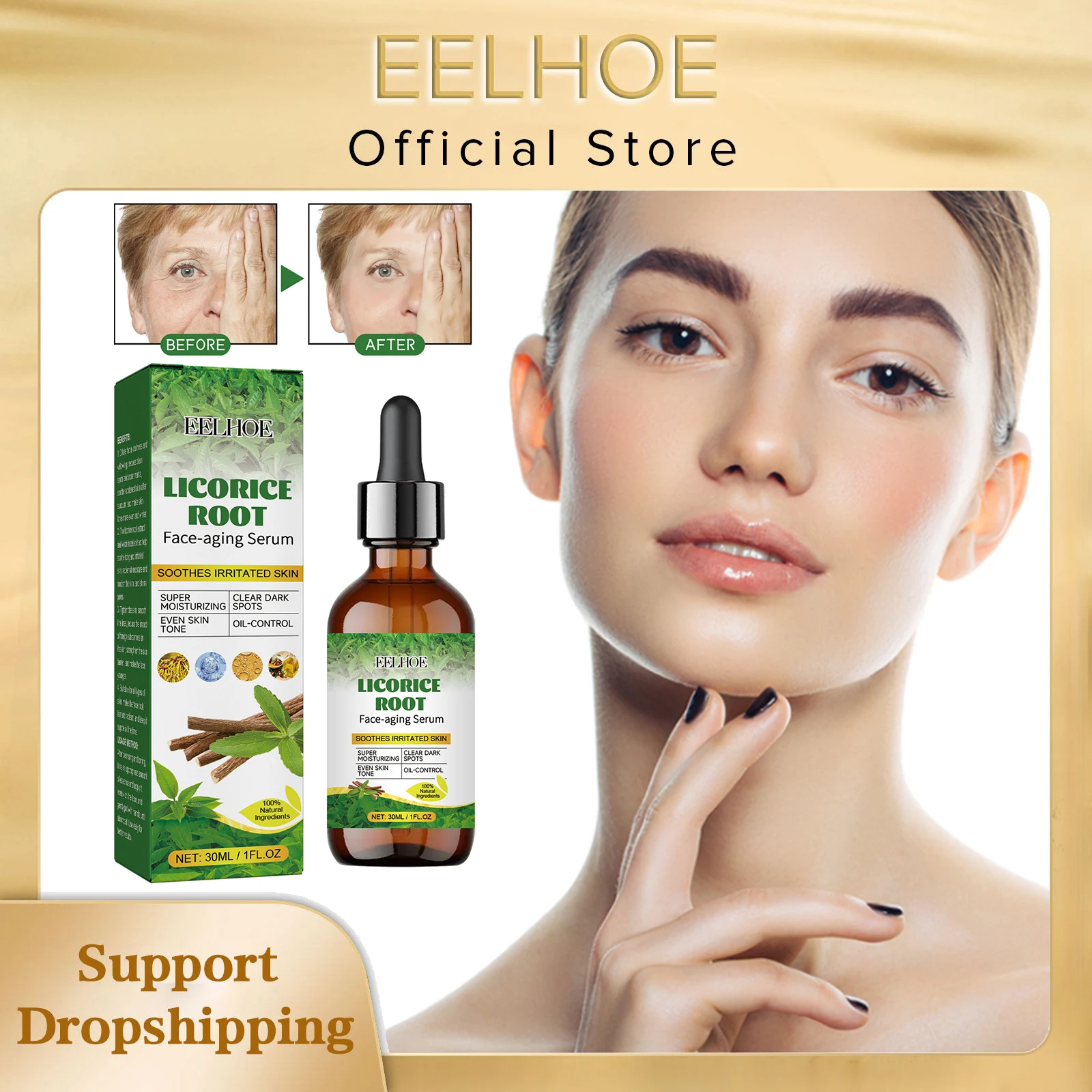 

EELHOE Dark Spot Whitening Serum Anti-Freckle Fade Fine Lines Sunburn Repair Minimizes Pores Moisturizing Licorice Root Essence