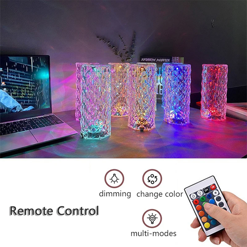 

Acrylic Crystal LED Night Light Table Lamp For Bedroom Living Room Home Decor USB Rechargeable Atmosphere Lamp Xmas Wedding Gift