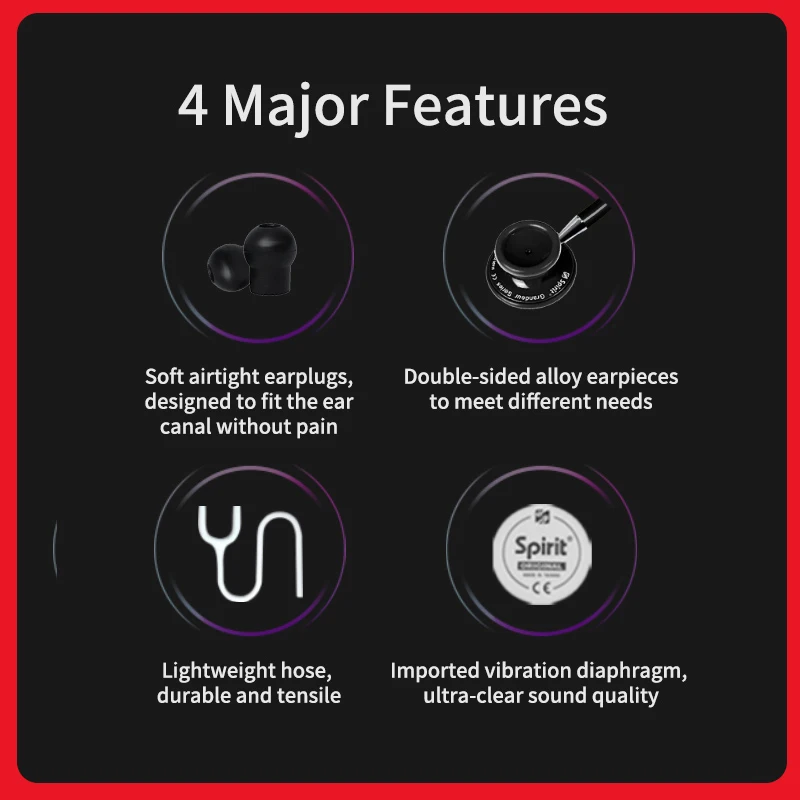 Spirit Medical Instruments Professional stethoscope Double-Sided Lightweight Hand Hearing for Doctor Nurse Estetoscopio