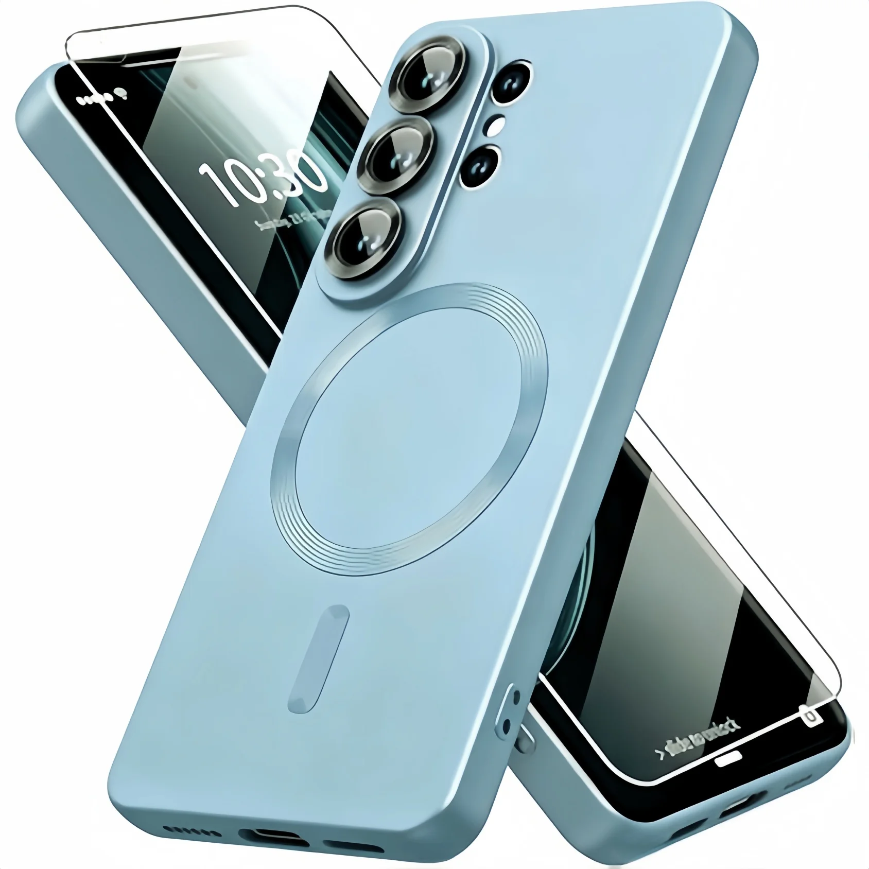 Magnetic Metallic Glossy Luxury Shockproof Slim Phone Case with Screen & Camera Protector