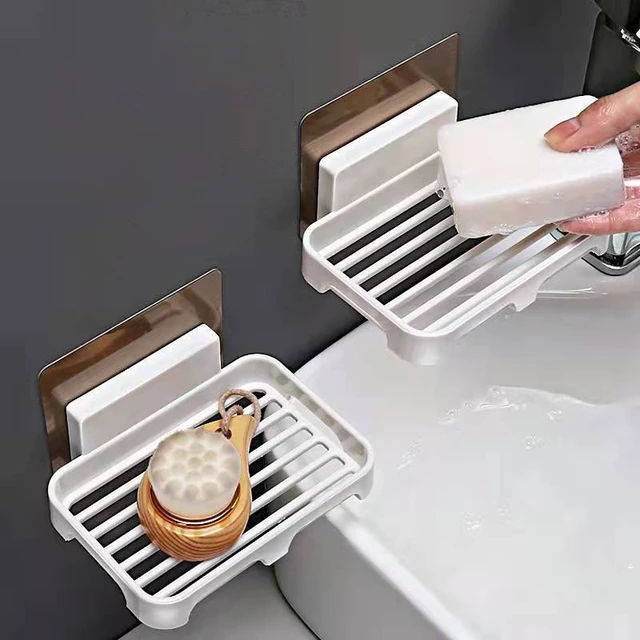 Wall Mounted Soap Dish Drain Soap Holder for Bathroom Self Adhesive Soap  Tray Plastic Soap Storage Box Bathroom Accessories - AliExpress