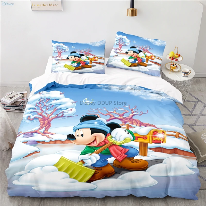 Cute Mickey Mouse Bedding Set Disney Minnie Mouse Duvet Cover Pillowcases Double Twin Full Queen King Child Kids Bedclothes Home 