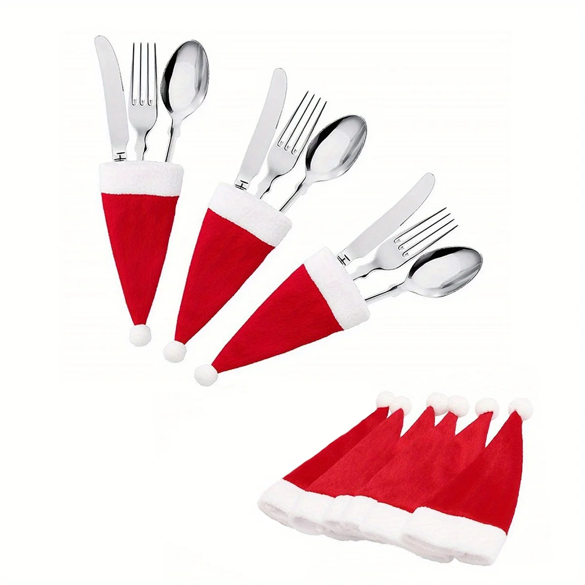 6Pcs Santa Silverware Rack Christmas Room Decoration Wine Bottle Cover Santa Hat Silverware Rack Mini Hat Claus
