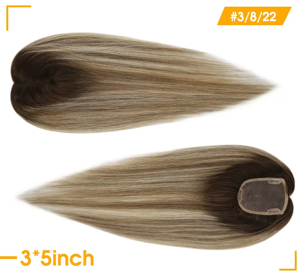 Full Shine Hair Topper Ombre 3*5inch Machine Remy Hair Piece With Clips 150% Density Human Mono Base For Woman