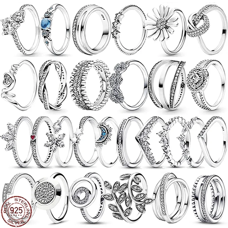 

925 Sterling Silver New Classic Blue Moon Round Leaf Women's Ring Fashion Charm Ring Jewelry 2024 New Year Gift