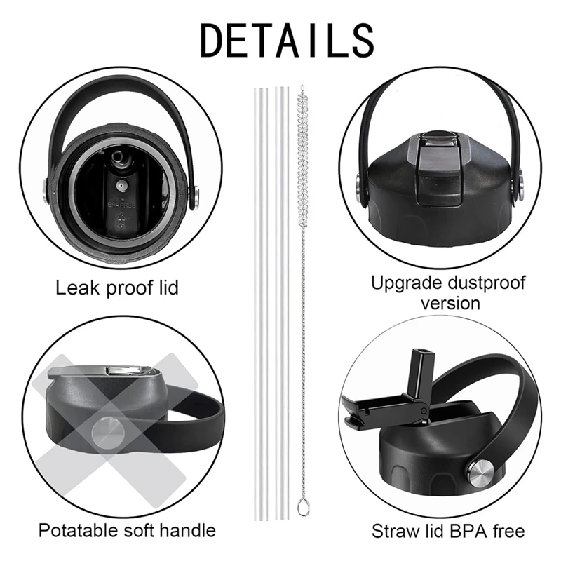Replacement Lids Dustproof Leakproof Flip Top With Straw For Hydroflask Wide Mouth 12/16/18/20/32/40/64Oz Water Bottles tumbler cover tumbler stopper
