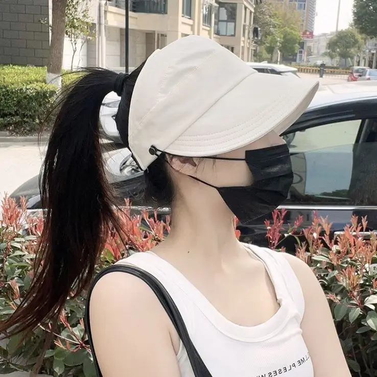 Summer Empty Top Hat Women Cotton Adjustable Visor UV Protection Solid Color Sports Caps Sunscreen Hiking Cap Can Hold A Mask