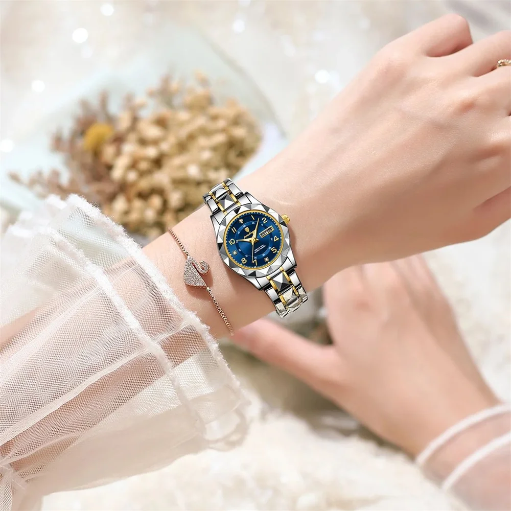 POEDAGAR Luxury Women's Watches Waterproof Luminous Date Week Ladies Watch for Female Stainless Steel Dress Women Quartz Watch 5