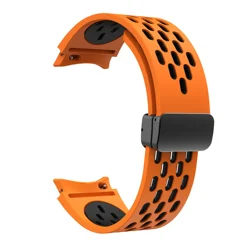 Magnetic Silicone Strap with No-Gap Design and Secure Buckle for Watch 4 5 6 7 44MM (OB-B)