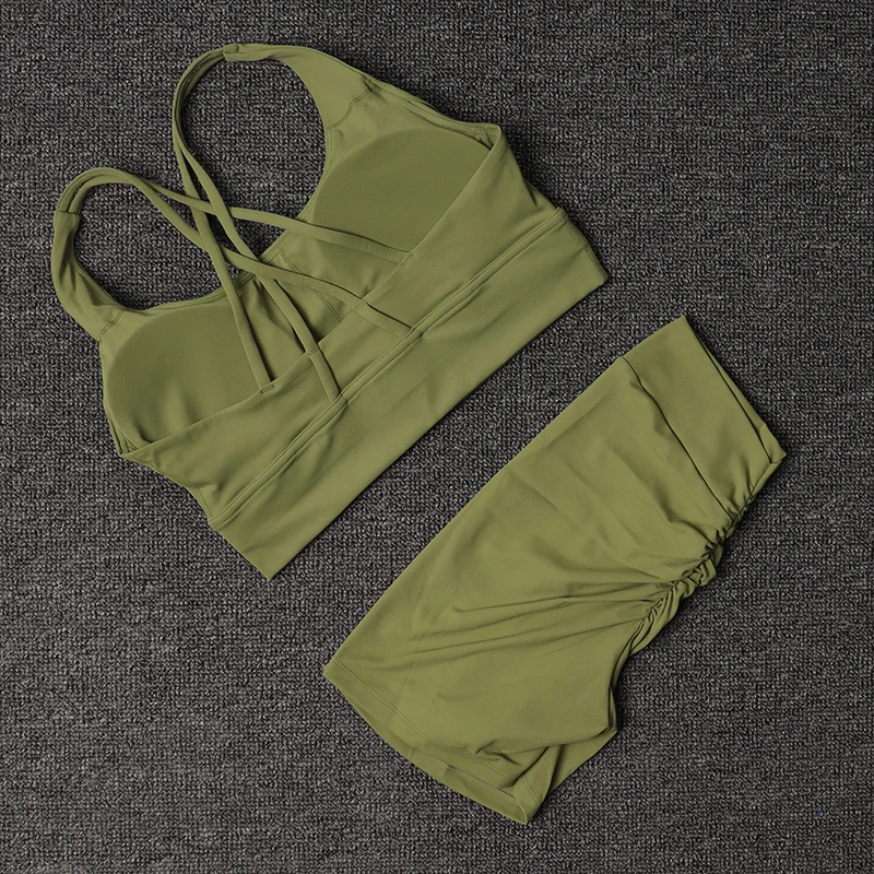 TRY TO BN Fitness Yoga Shorts Sets V Back Women's Tracksuit Sports Bra High Waisted Sportswear Workout Running Cycling Gym Suits 4