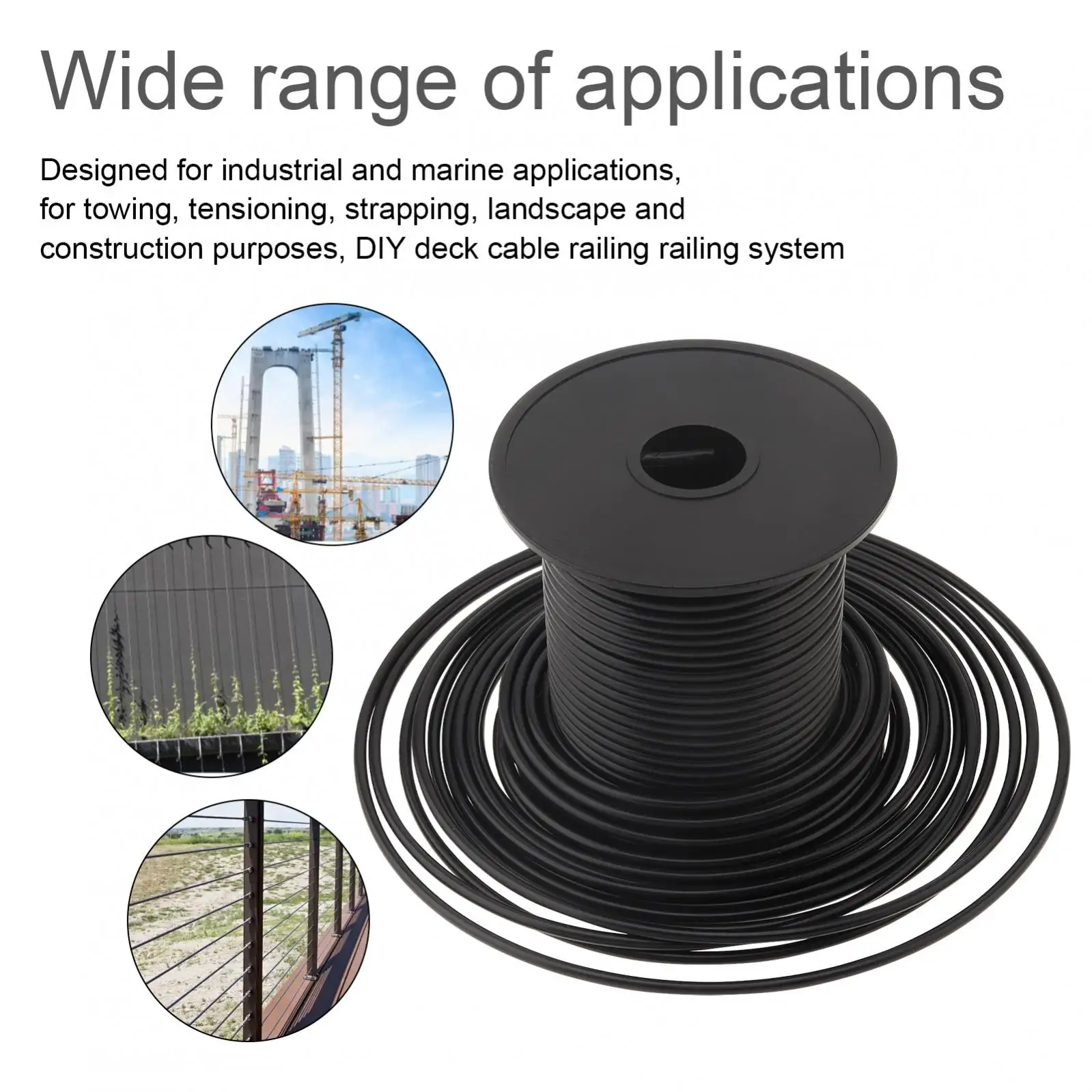 1/8 Inch 30m Wire Nylon Coated Rope Stainless Steel Aircraft Cable Hanging Kit for String Lights Clothes Line M3 Thimble Rigging