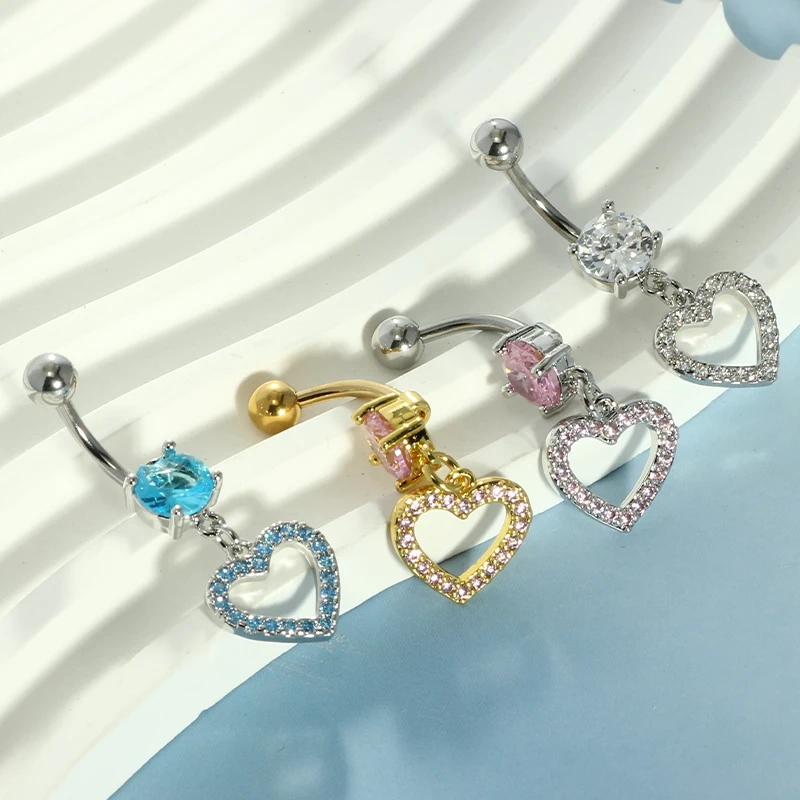wholesales body piercing belly button rings 14G Heart dangle Navel Piercings For women 7 color choose