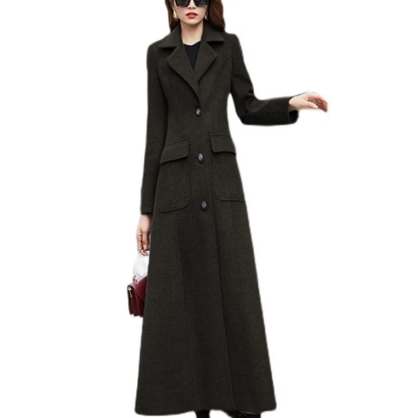 

X-long Wool Overcoat Women Winter Fashion Slim Single Breasted Plus Size 3XL